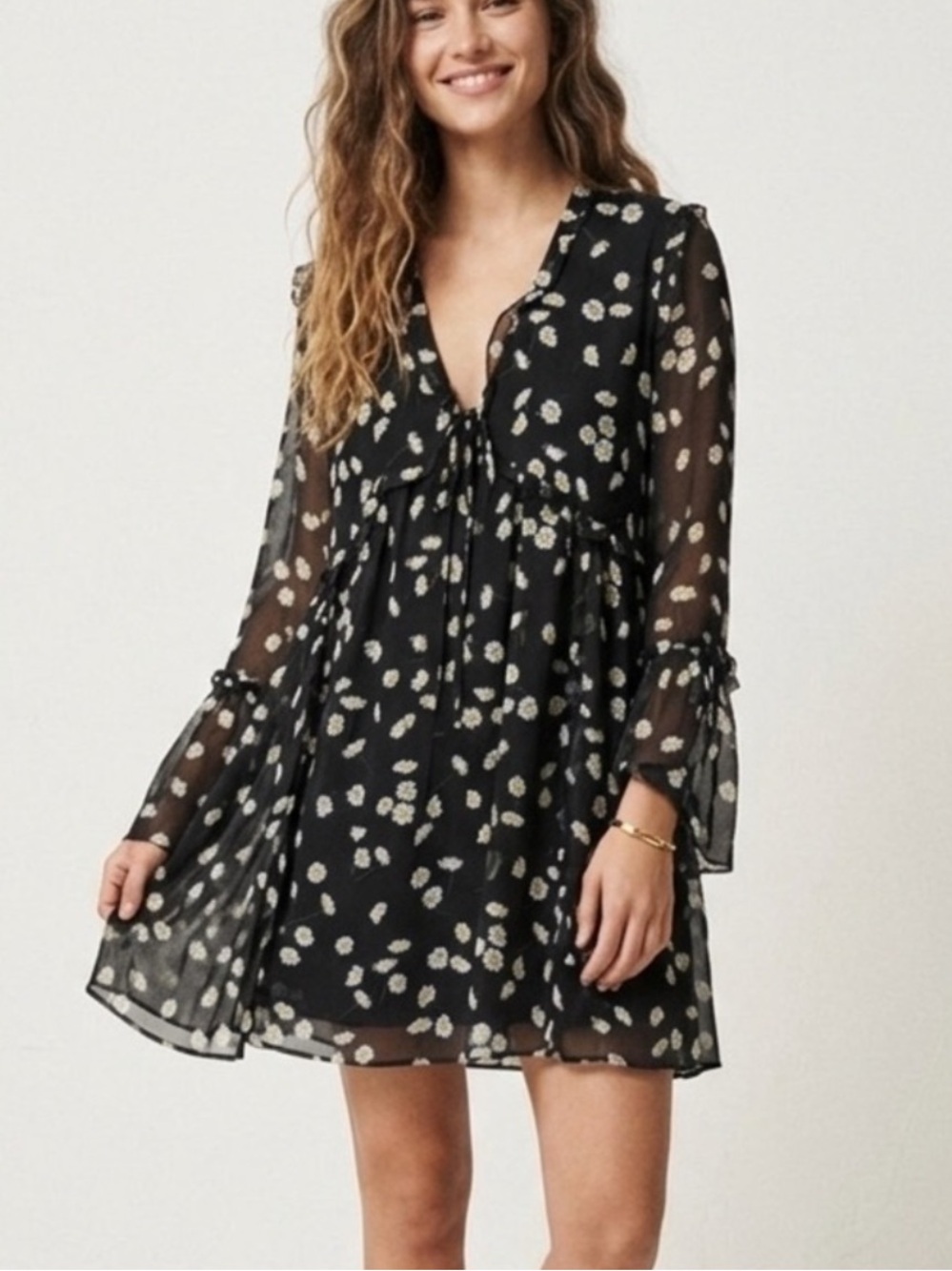 THE KOOPLES Black Daisy Floral Print Silk Cocktail Dress NWT 3 Large $595 - Picture 1 of 10